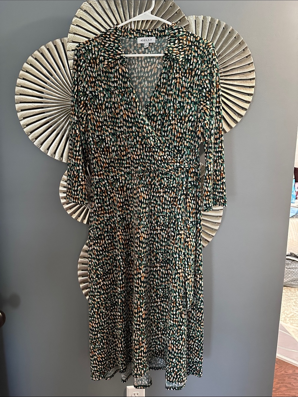 Gilli Green Multi-Spot Wrap Midi Dress